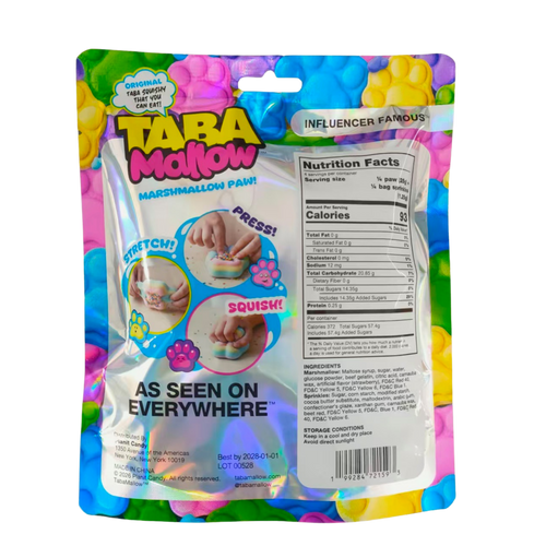 Taba Mallow Paw - Edible Squishy Marshmallow with Sprinkles - Soft. Squishy. Totally fun. Product sold 12 units per case.